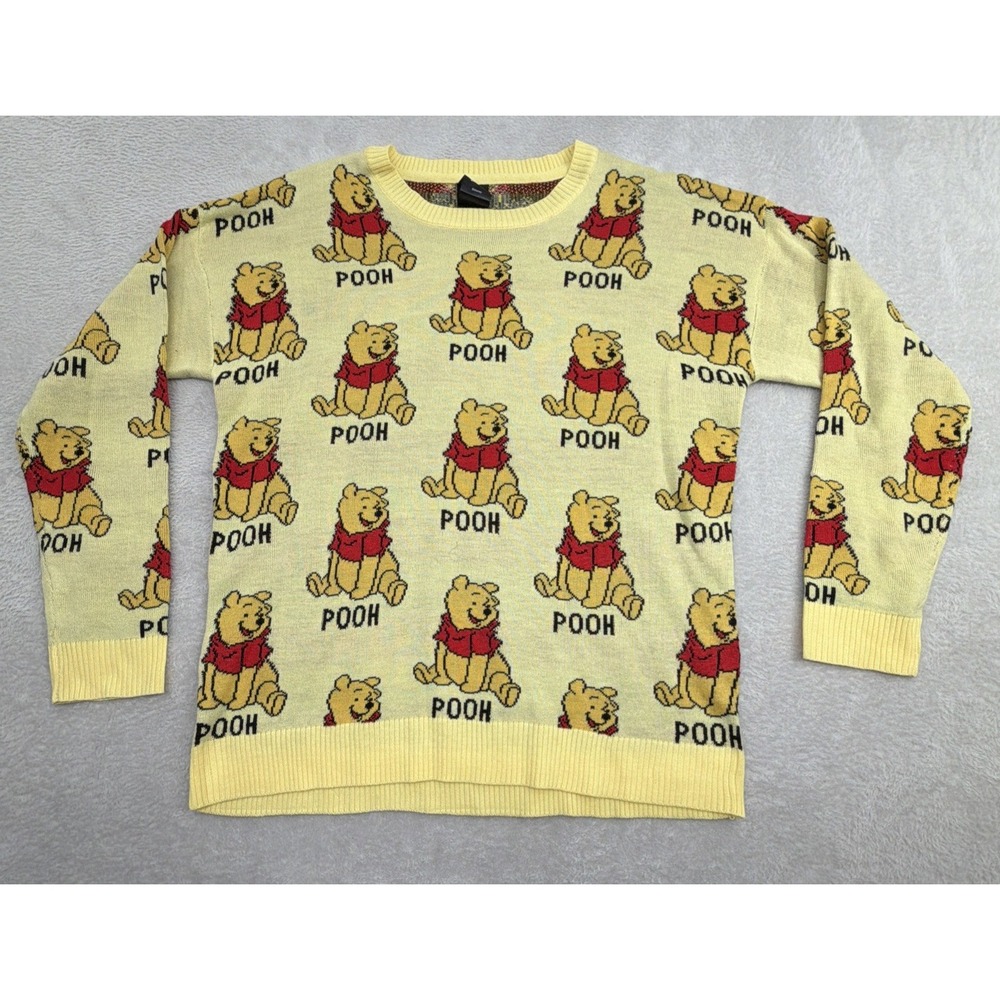 Disney Winnie The Pooh All-Over Print Knit Sweater Woman's Size Large Cozy Soft
